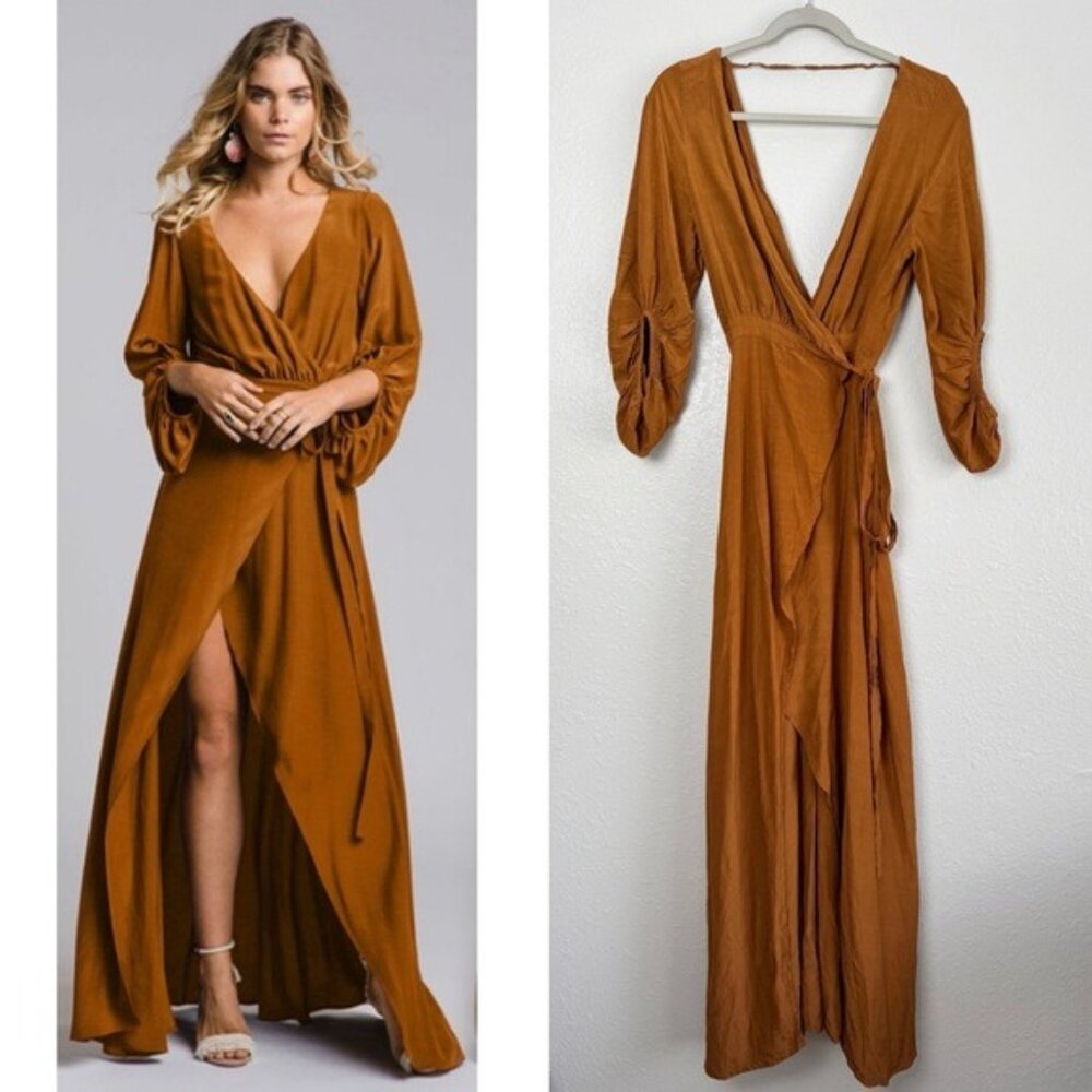 Leave Her Wilder Lottie dress toffee warp maxi plunge neck boho 8